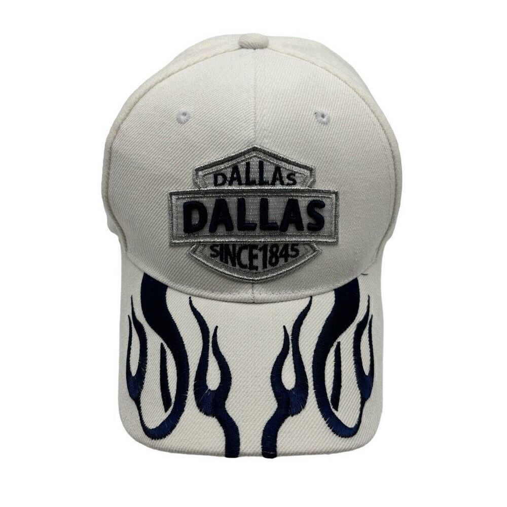 Blue Ocean Vintage Dallas Cowboys Adjustable‎ Cap Hat White Blue Flames